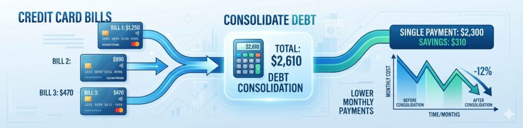 Debt consolidation loan calculator showing estimated monthly payment